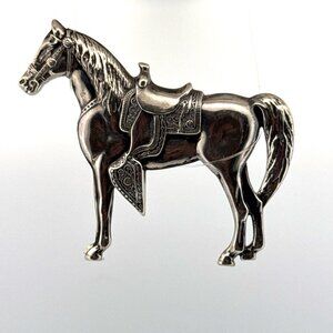 Estate Sterling Silver 925 Horse Brooch Pin Detailed Saddle Western Cowboy
